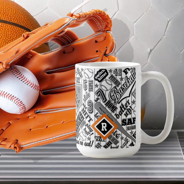 Svartvit monogram-ID770 för baseball Typography Kaffemugg (Skapare uppladdad)