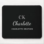 Svartvit monogram initails namn musmatta<br><div class="desc">En klassisk svart bakgrund med snyggt. Anpassa och lägg till ditt första namn,  monogram initialer och fullt namn.</div>