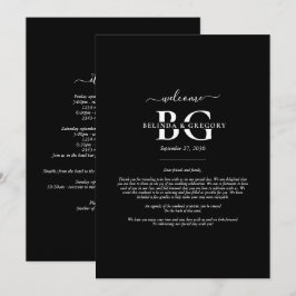 Svartvit monogram Initialer Bröllop Itinerary Program