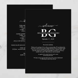 Svartvit monogram Initialer Bröllop Itinerary Program