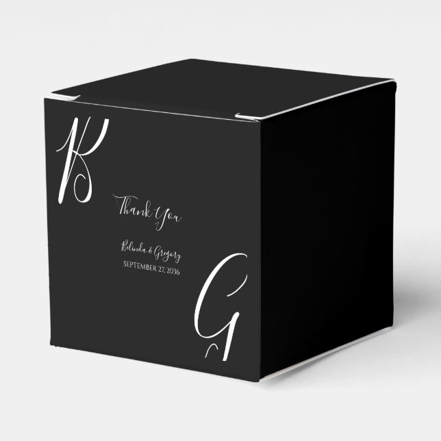 Svartvit Monogram Initialer Bröllop Presentaskar (Framsidan Sidan)