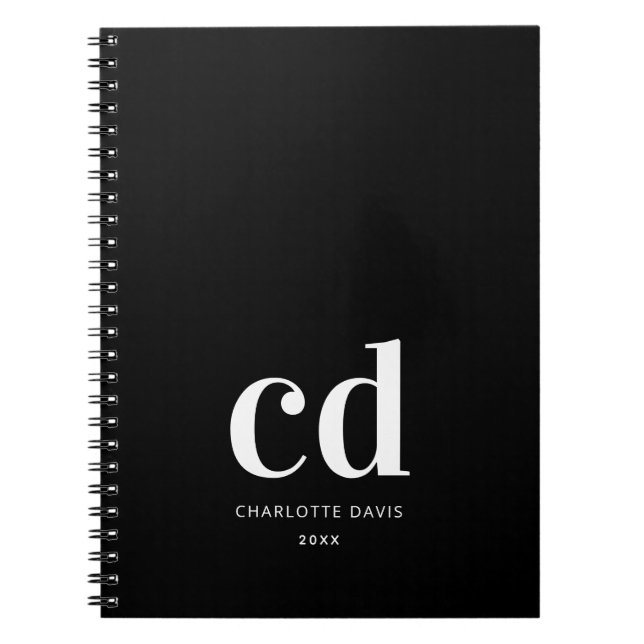 Svartvit monogram initialer elegant minimalist anteckningsbok (Framsidan)