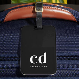 Svartvit monogram initialer elegant modern bagagebricka