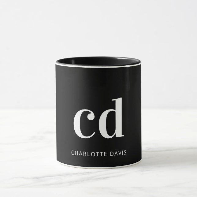 Svartvit monogram initialer modern mugg (Center)