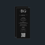 Svartvit monogram Initialer QR-kod Bröllop Meny<br><div class="desc">Ett minimalistiskt svart- och vitt monogram initialer bröllop. En enkel design som användor initialer och namn i bruden och brudgummen att skapa ett elegant-klassiskt monogram. En charmerande svart och vit minimalistisk monogrammad design med klassmanustypografi. En elegant svart och vitt i monogram initialer-temat bröllop-menykortsdesign med modern inslag och QR-kod. Det finns...</div>