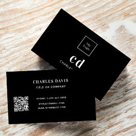 Svartvit monogram initialer Qr-logotyp Visitkort