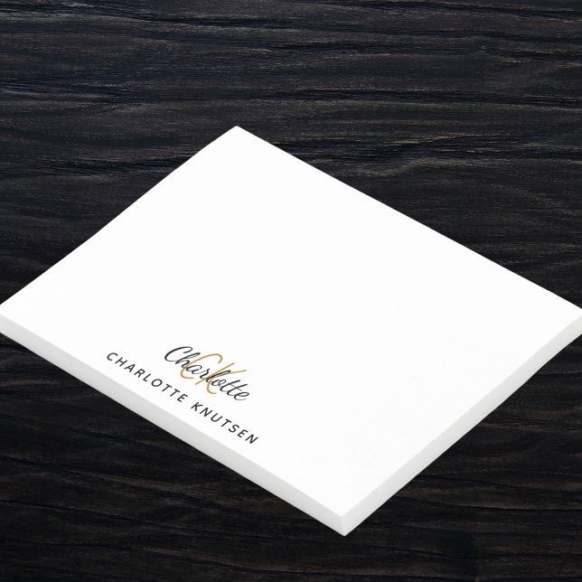 Svartvit monogram initialer-skript post-it block (Skapare uppladdad)