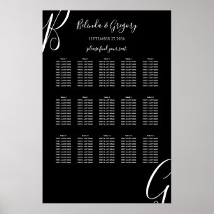 Svartvit monogram, inledande sittdiagram i Bröllop Poster