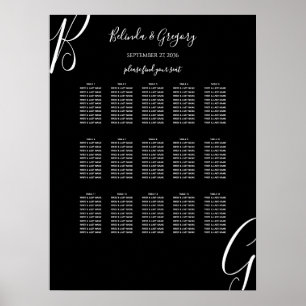 Svartvit monogram, inledande sittdiagram i Bröllop Poster