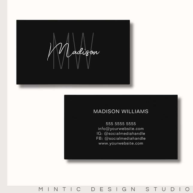 Svartvit monogram Logotyp, modern, minimalistisk Visitkort (Monogram Logo Black White Modern Minimalist Business Card)