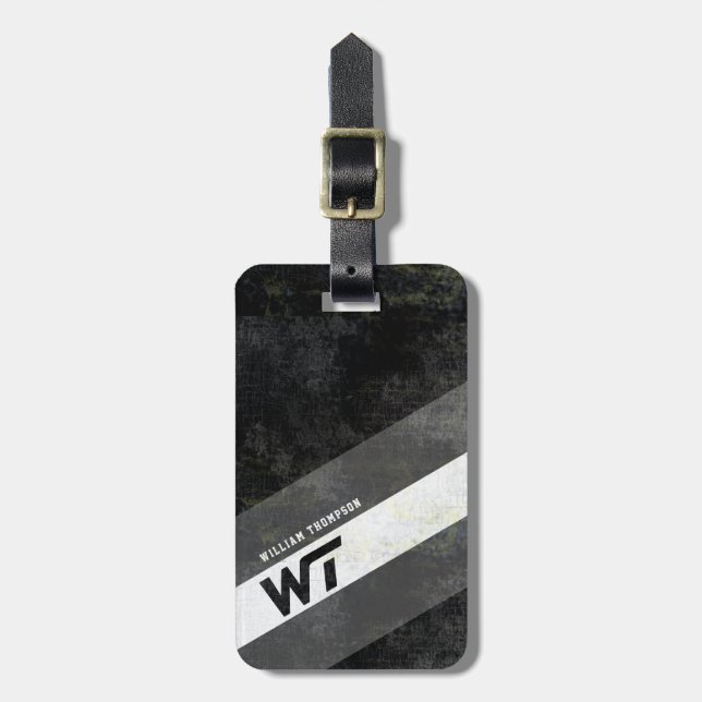 svartvit monogram med modernt rand bagagebricka (Vertikal Framsida)