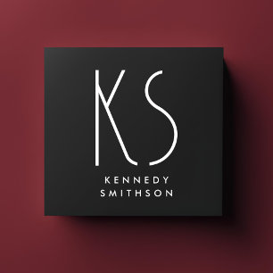Svartvit monogram minimal typografi Papper Fyrkantigt Visitkort