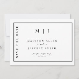 Svartvit monogram - minimalistisk Spara datum Meddelande