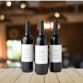 Svartvit monogram, minimalt enkelt Gräns Bröllop Vinflaska Etikett