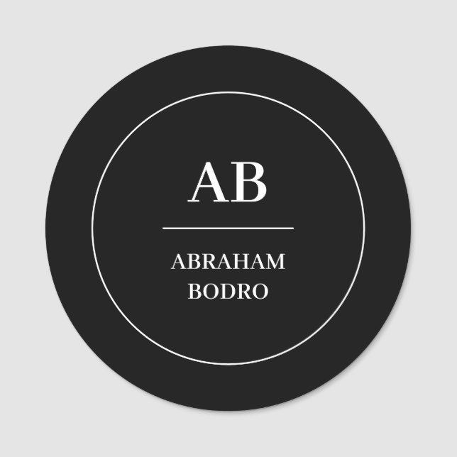 Svartvit Monogram Namn bricka | Minimal anpassning Namnbricka (Framsida)