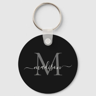 Svartvit monogram Namn Elegant Modern skript Nyckelring