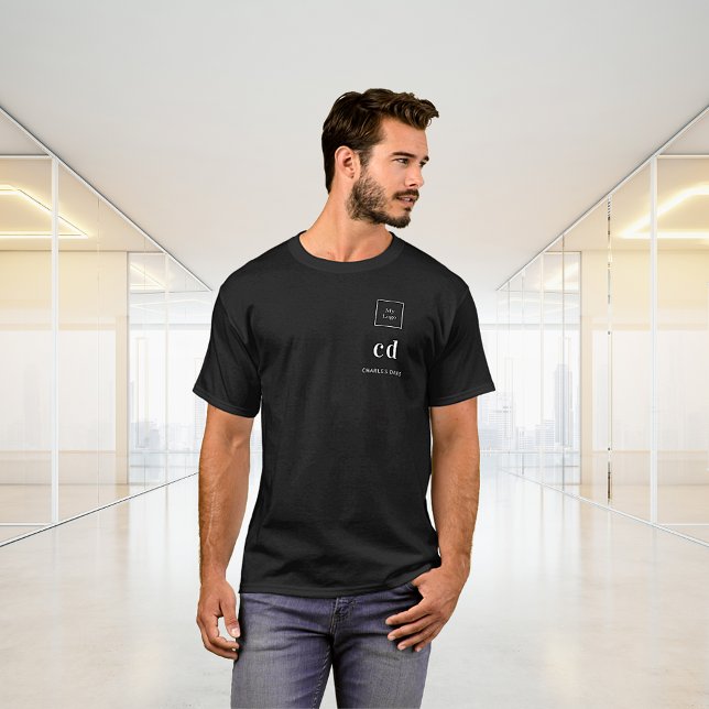 Svartvit monogram namn logotyp-verksamhet t shirt (Skapare uppladdad)