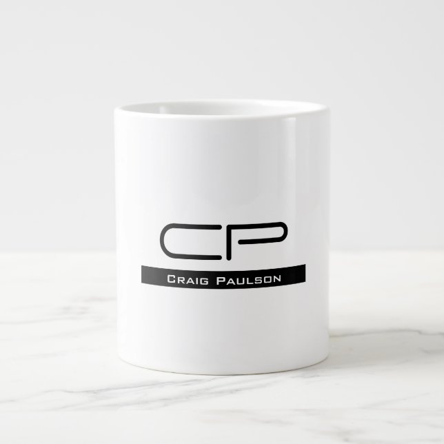 Svartvit Monogram Namn Modern Plain Simple Jumbo Mugg (Framsidan)
