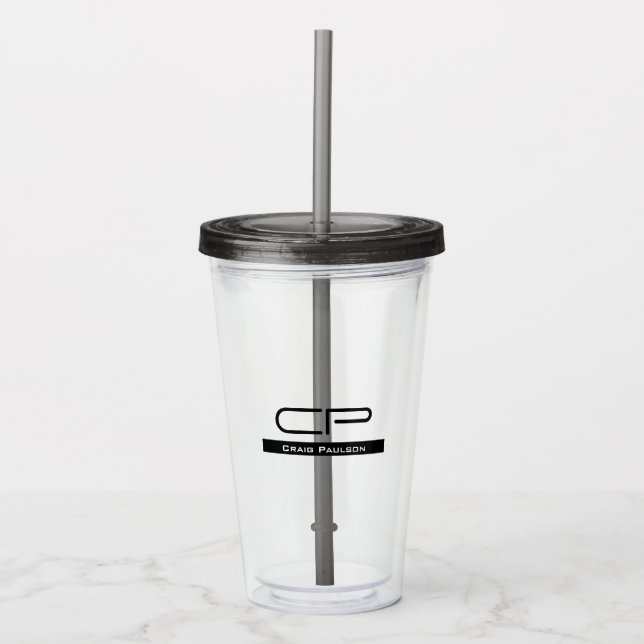 Svartvit Monogram Namn Modern Plain Simple Take Away Mugg (Framsida)