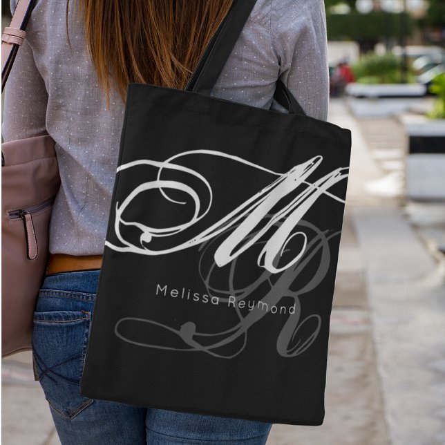 Svartvit monogram över utskriften tygkasse (elegant & stylish)