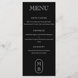 Svartvit monogram Personalize Bröllop Meny