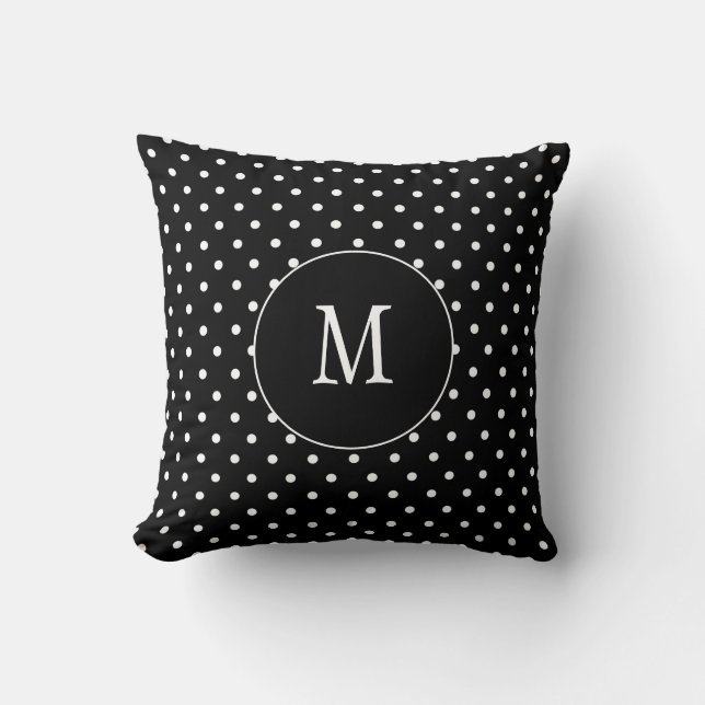 Svartvit monogram Polka dots Kudde (Framsida)