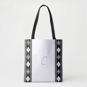 Svartvit monogram Rand och Diamond Tygkasse