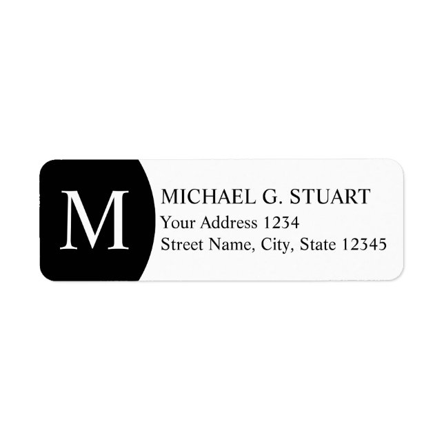 Svartvit monogram returadress etikett (Framsidan)