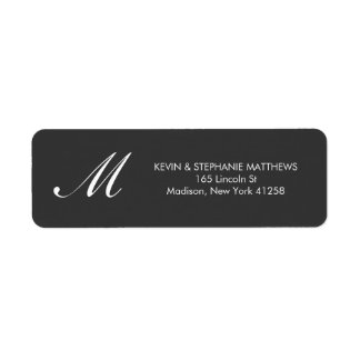 Svartvit monogram returadress etikett