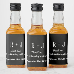 Svartvit Monogram Tack Bröllop Spritflaskor Etikett