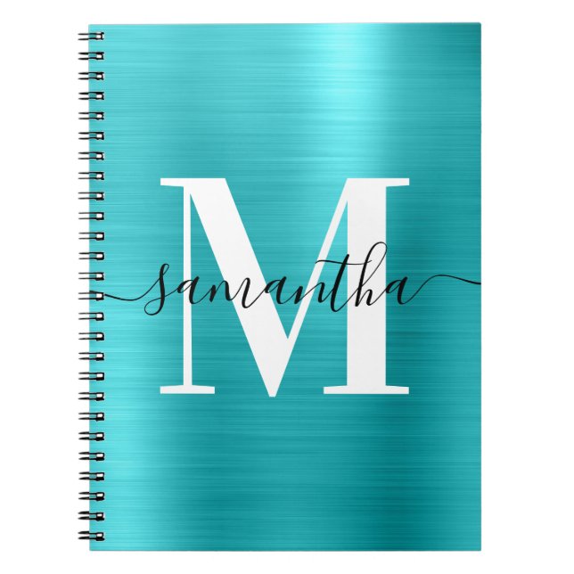 Svartvit monogram turkos Blue Foil Anteckningsbok (Framsidan)