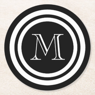 Svartvit Monogram Underlägg Papper Rund