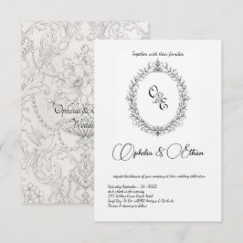 Svartvit monogram Victorian vapensköld bröllop Inbjudningar