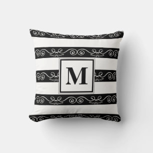 Svartvit monogram, vit utformning kudde