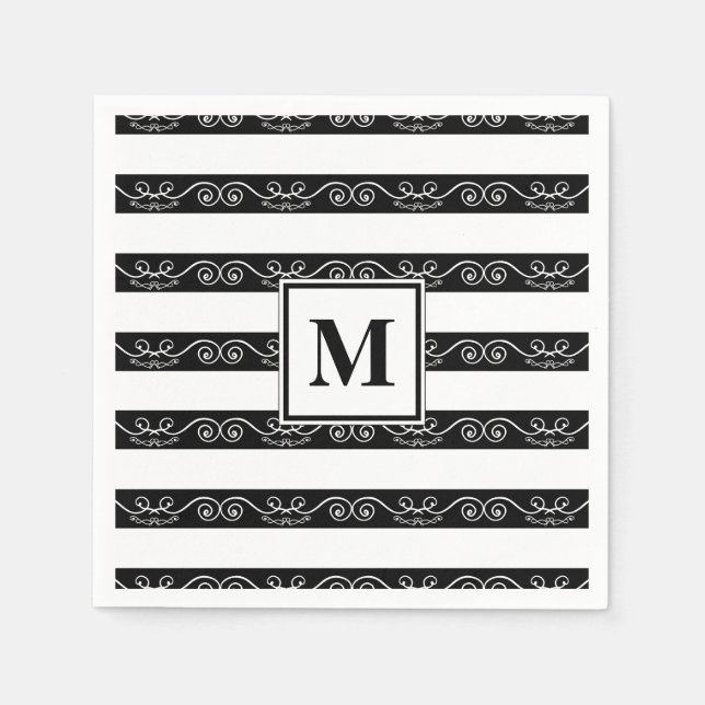Svartvit monogram, vit utformning pappersservett (Framsidan)