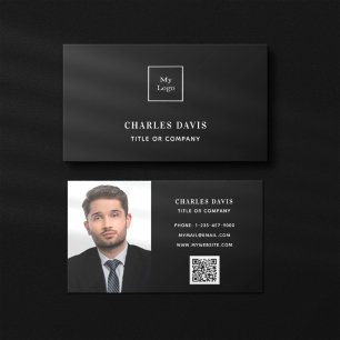 Svartvit monogramfoto Qr-logotyp Visitkort