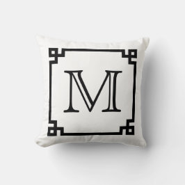 Svartvit Monogramgreknyckel Kudde