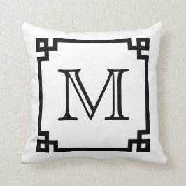 Svartvit Monogramgreknyckel Kudde