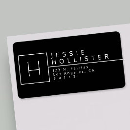 Svartvit monogrammad Returadress Adressetikett