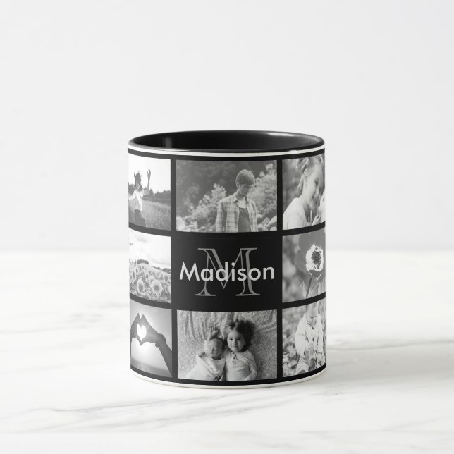 Svartvit monogrammed fotomall mugg (Center)
