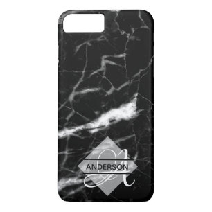 Svartvit, monogrammed Marble Phone Case Personlig
