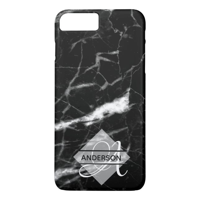 Svartvit, monogrammed Marble Phone Case Personlig Case-Mate iPhone Skal (Baksida)