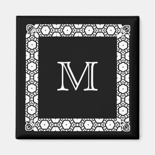 Svartvit Monogrammed representationsrumdörrmarkö Magnet