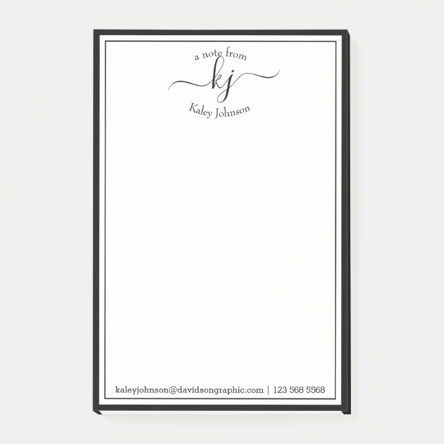 Svartvit monogramskript från skrivbordet av post-it block (Framsida)