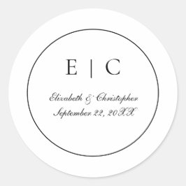 Svartvit monogramskript, traditionell Bröllop Runt Klistermärke