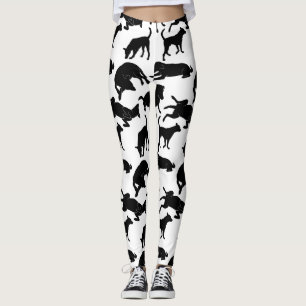 Svartvit monokrom hund pet frimärke mönster leggings