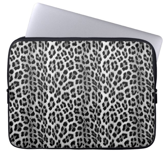 Svartvit monokrom, leopard mönster laptop fodral (Framsidan)