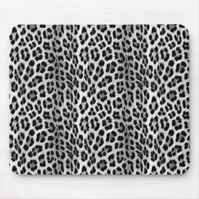 Svartvit monokrom, leopard mönster musmatta (Framsidan)