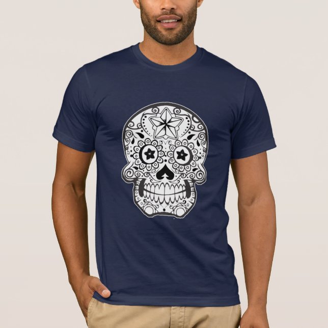 svartvit monokrom tshirt för skalle tröja (Framsida)