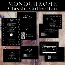 Svartvit monokrom Vågigt Curve QR-kodOSA Anteckningskort